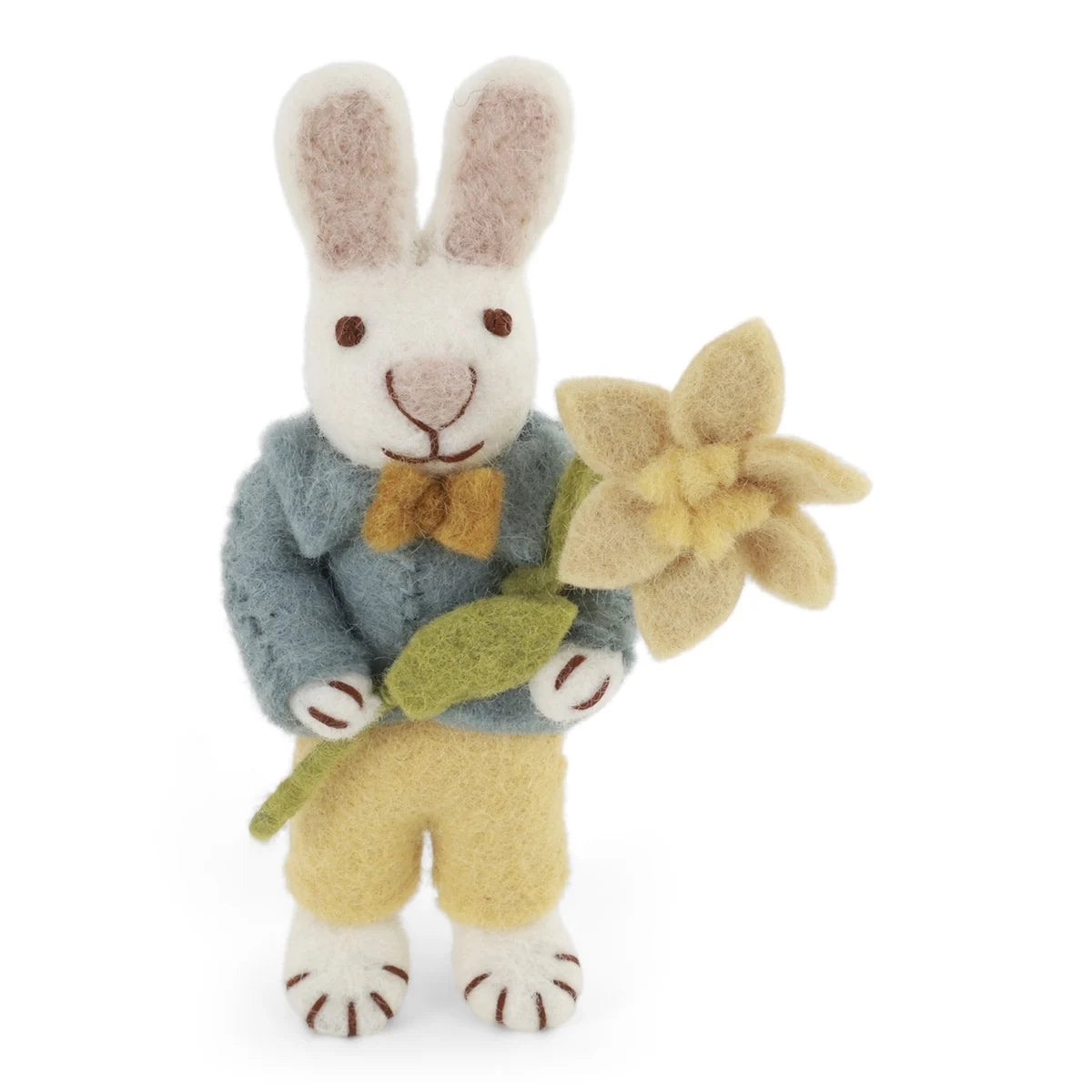 Lapin veste bleue avec jonquilles
