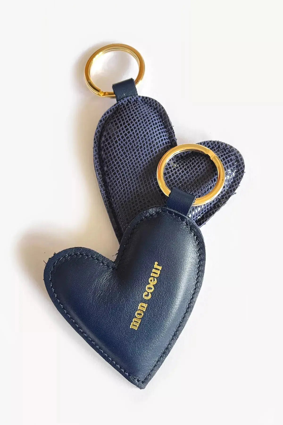 Porte-clés cuir - MON COEUR bleu Barnabé aime le café