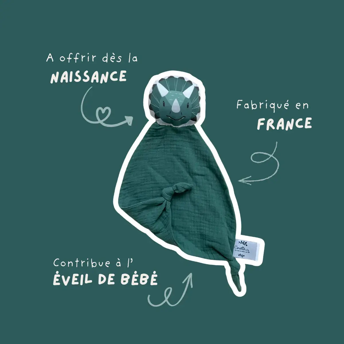 Doudou gaze de coton - dinosaure Carotte & cie