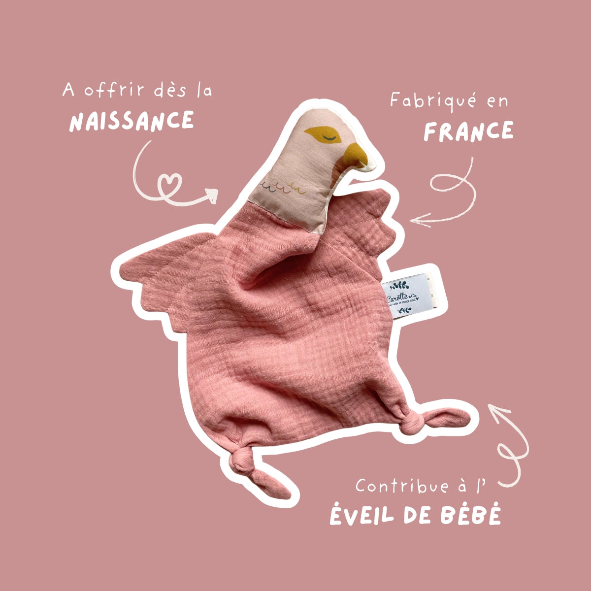 Doudou gaze de coton - oiseau Carotte & cie
