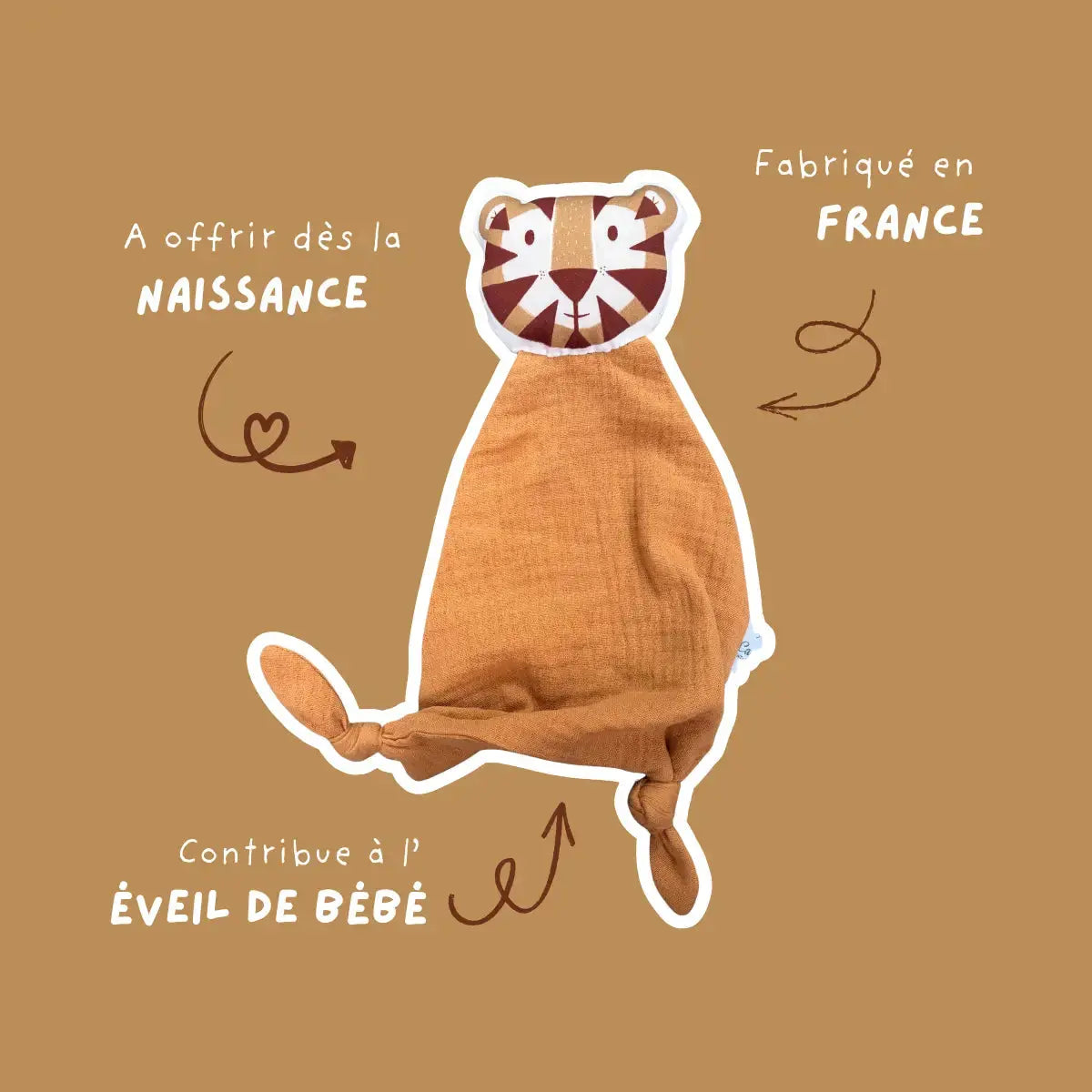 Doudou gaze de coton - tigre Carotte & cie