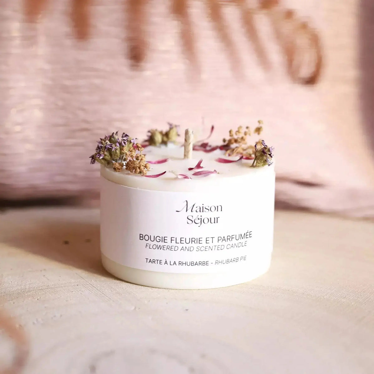 Bougie fleurs séchées Maison Séjour - Tarte à la rhubarbe - BY ARTINE