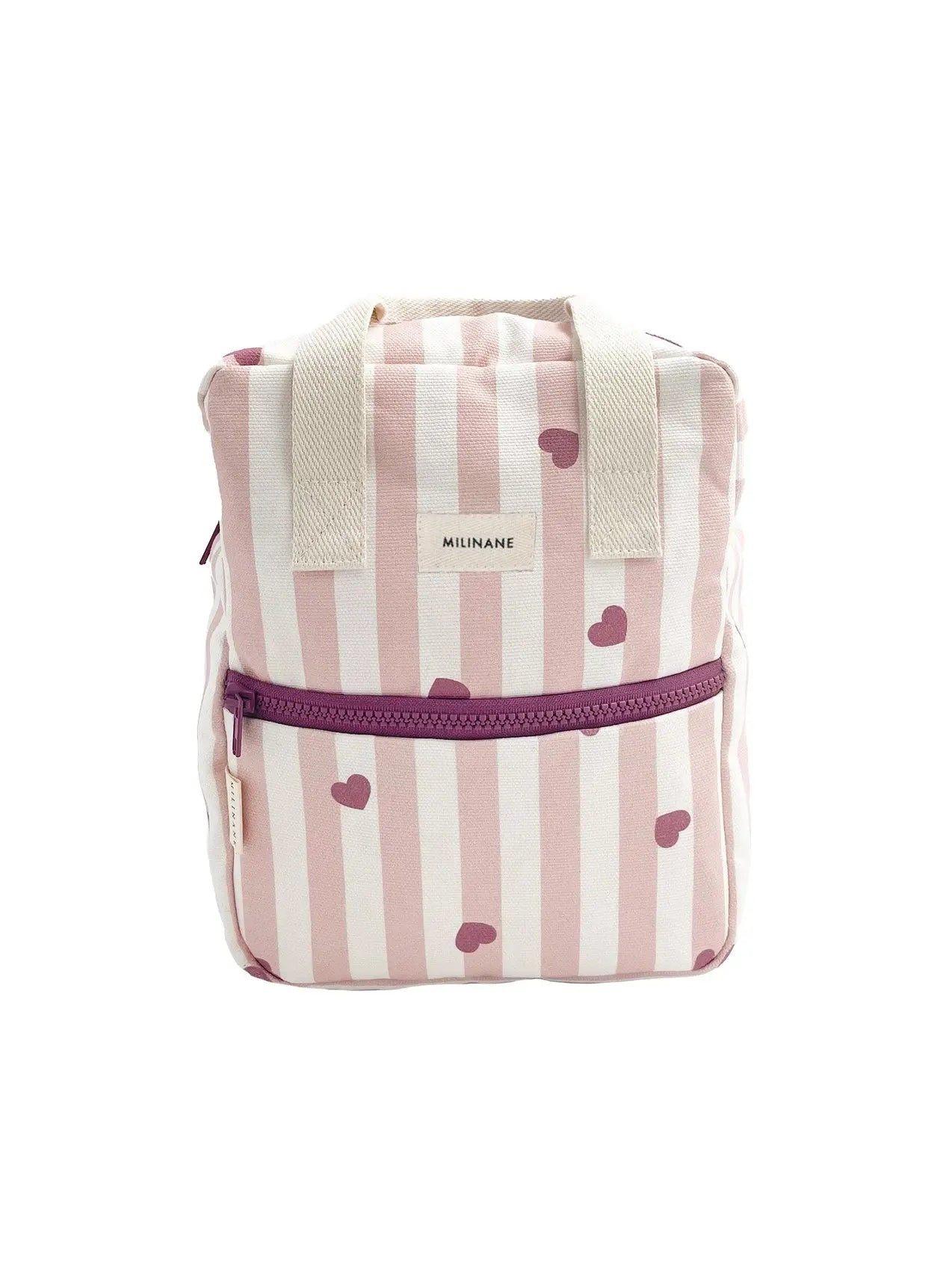 Sac à dos enfant - Rayures roses & coeurs Milinane