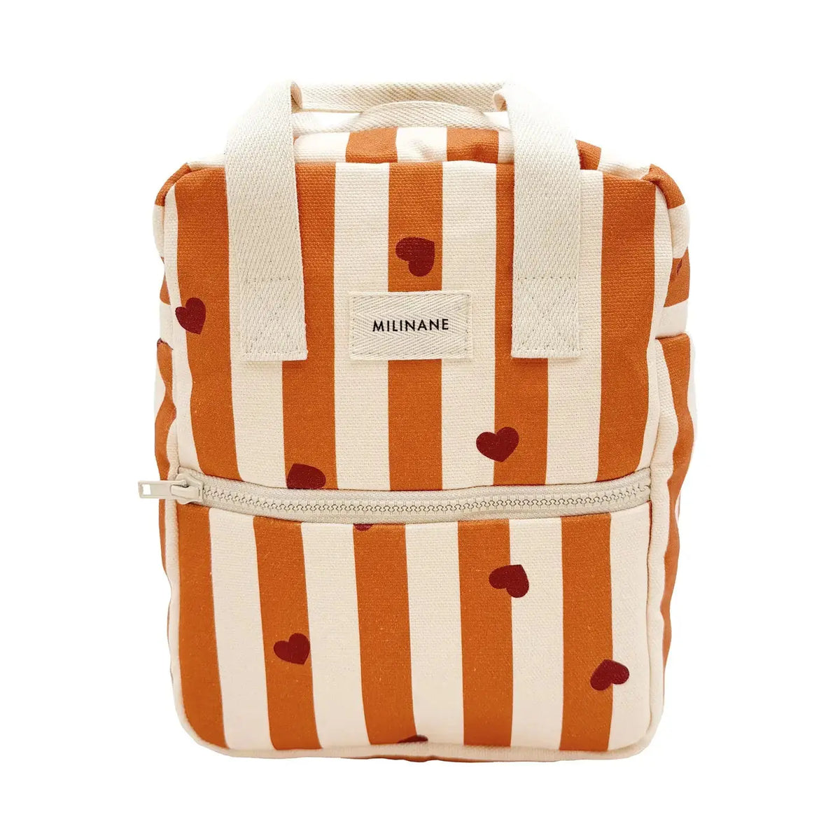 Sac a dos enfant - Rayures caramel coeurs Milinane