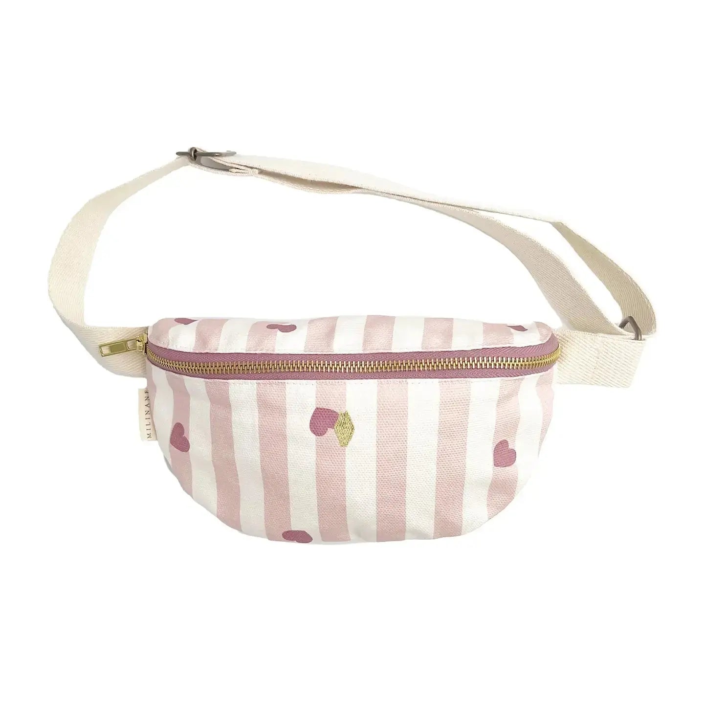 Sac banane enfant - Rayures rose & coeurs Milinane