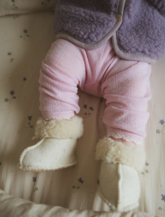 Chaussons bébé shearling - Crème