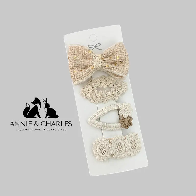 Ensemble 4 barrettes - écru et marron Annie & Charles