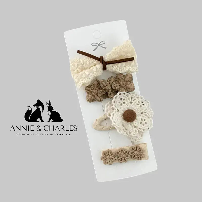 Ensemble 4 barrettes - écru et marron Annie & Charles