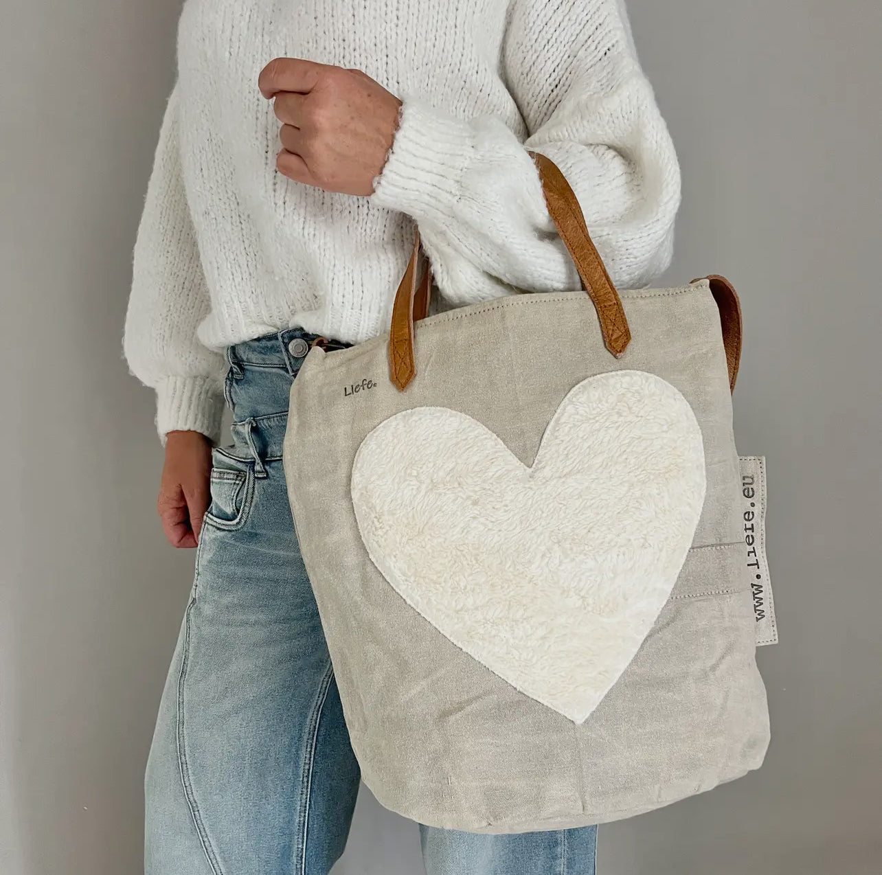 Sac cœur en peluche avec anses