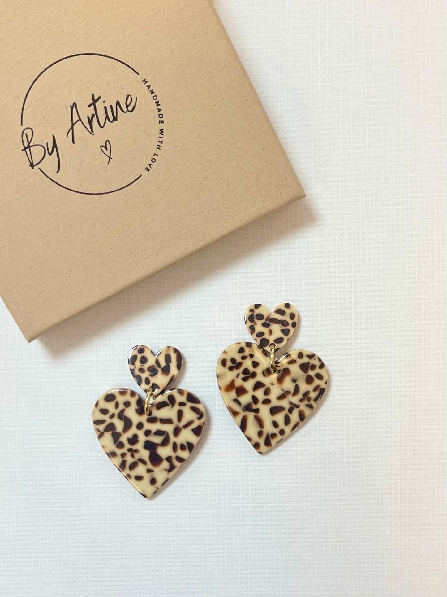 Boucles d'oreilles - Moka - duo de cœurs BY ARTINE