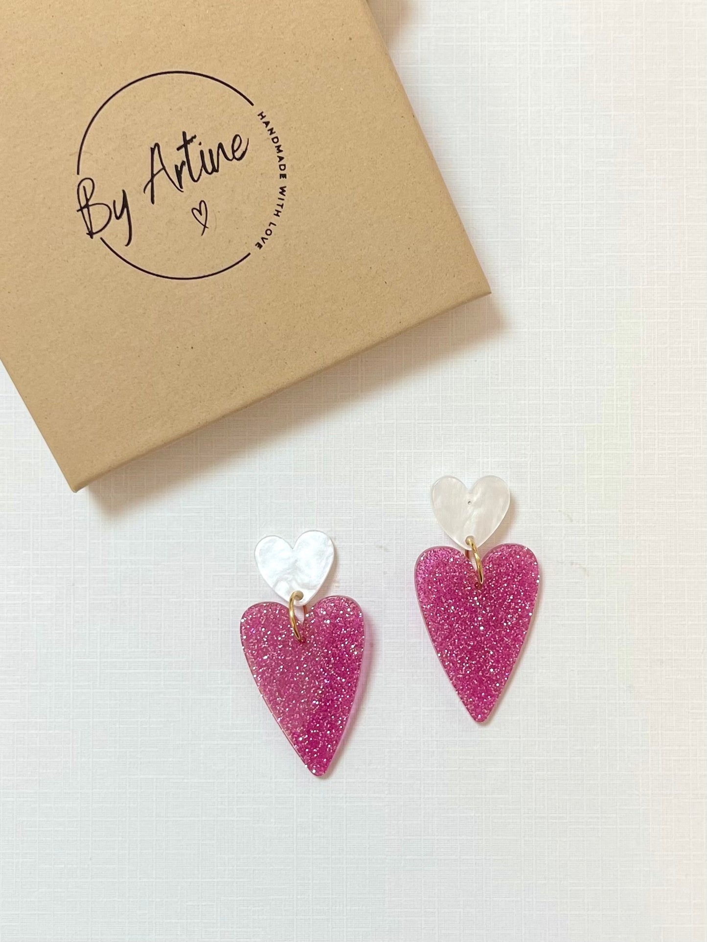Boucles d'oreilles - Octobre Rose - Coeurs en duo