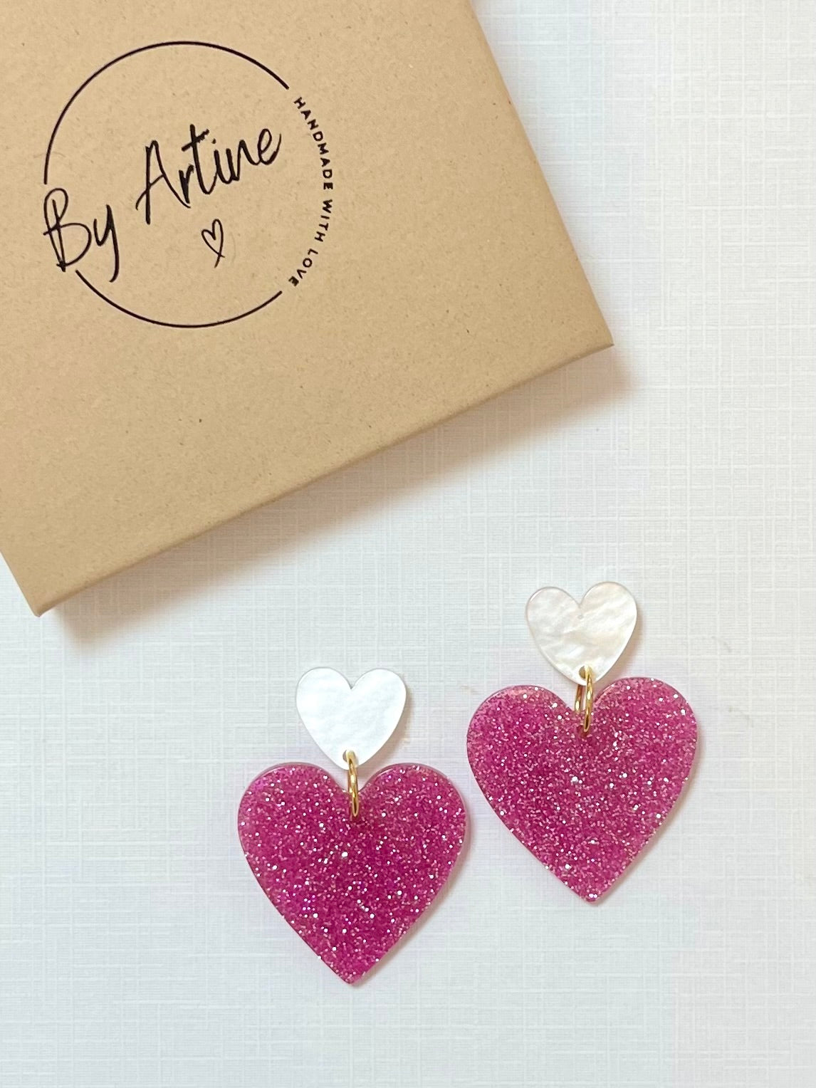 Boucles d'oreilles - Octobre Rose - Coeurs en duo big