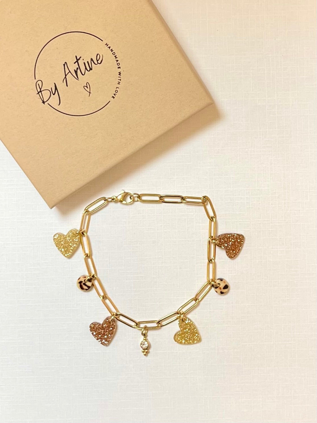 Bracelet - Moka - coeurs à paillettes