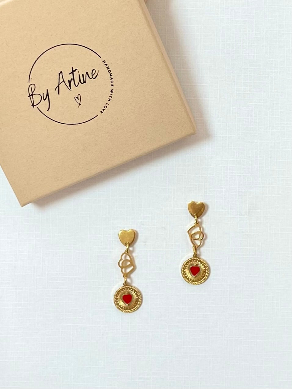 Boucles d'oreilles - Big Love - cascade dorée rouge BY ARTINE