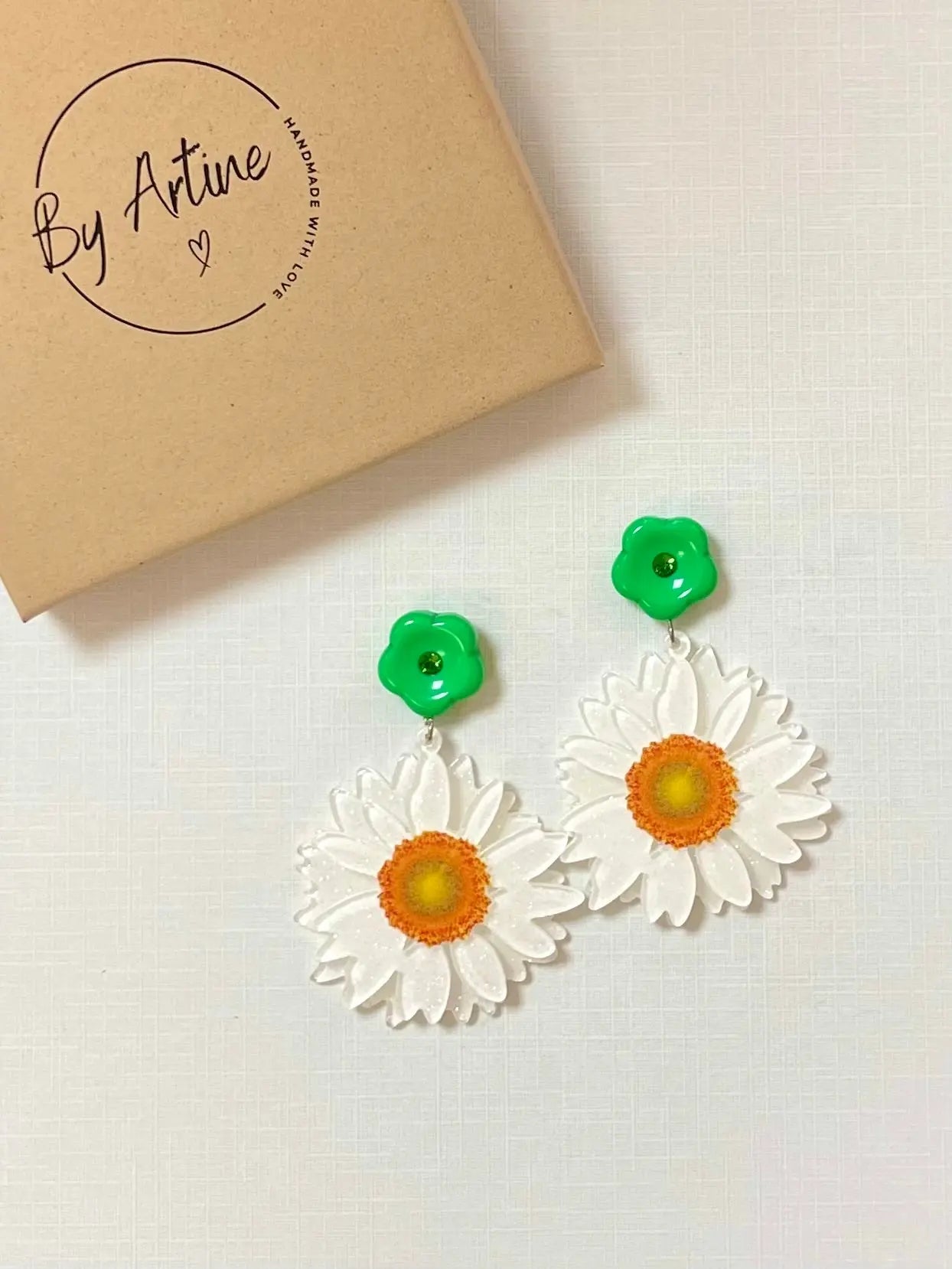 Boucles d'oreilles - Marguerites blanc/vert BY ARTINE