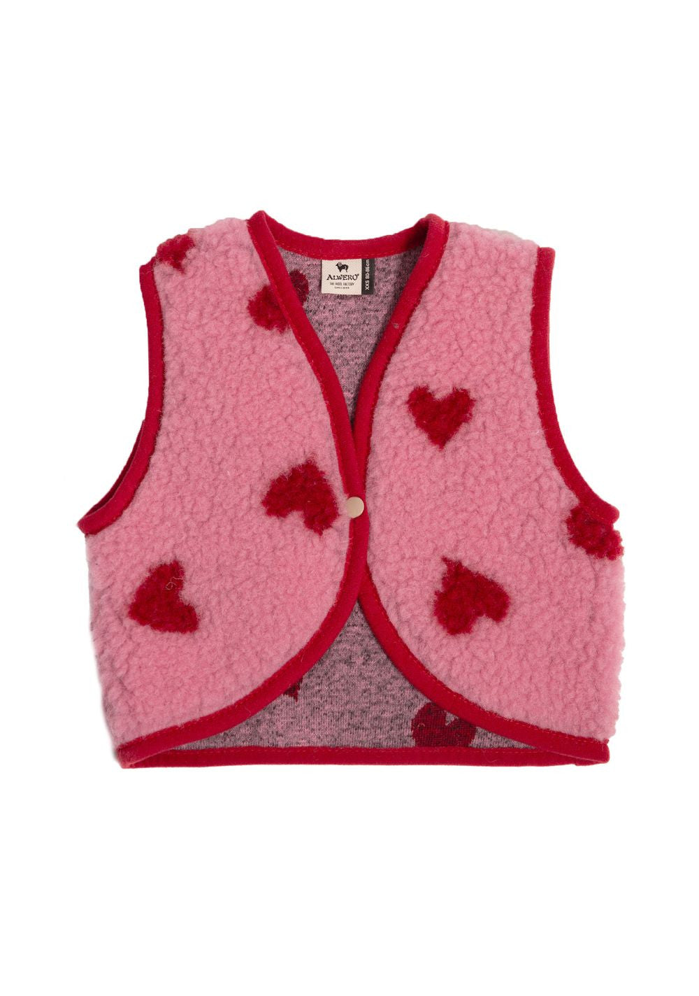 Gilet bébé sans manche laine - rose & rouge coeurs - BY ARTINE - Alwero