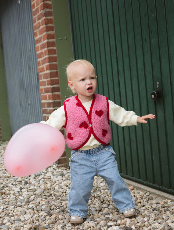 Gilet bébé sans manche laine - rose & rouge coeurs - BY ARTINE - Alwero