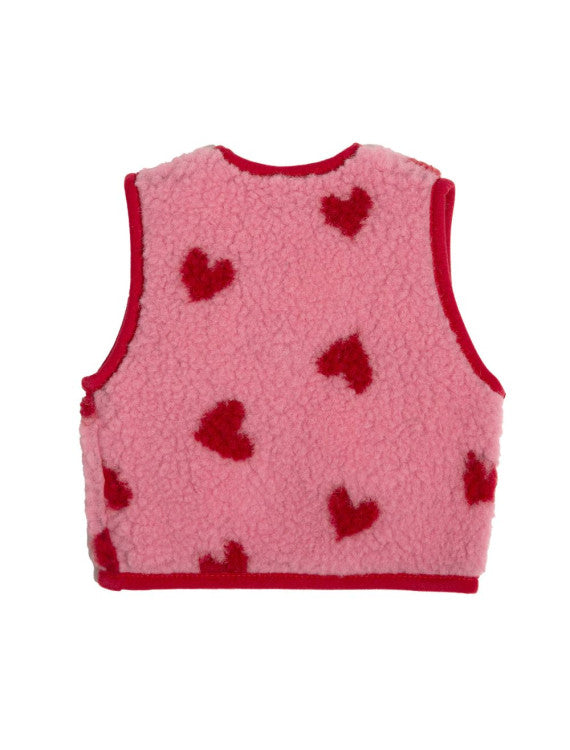 Gilet bébé sans manche laine - rose & rouge coeurs - BY ARTINE - Alwero