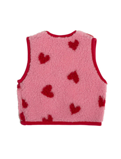 Gilet bébé sans manche laine - rose & rouge coeurs - BY ARTINE - Alwero