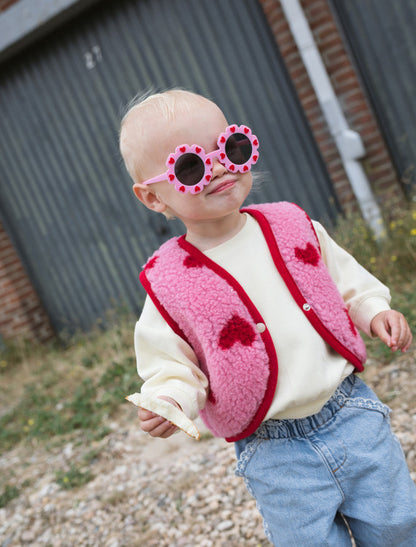 Gilet bébé sans manche laine - rose & rouge coeurs - BY ARTINE - Alwero