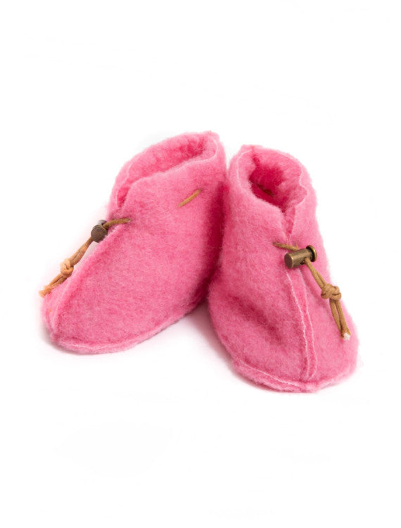 Chausson bébé laine rose - lien coulissant - BY ARTINE Alwero