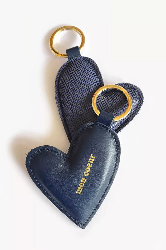 Porte-clés cuir - MON COEUR bleu