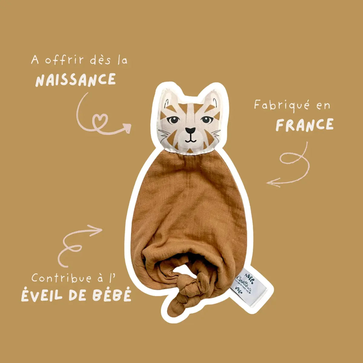 Doudou gaze de coton - chat Carotte & cie