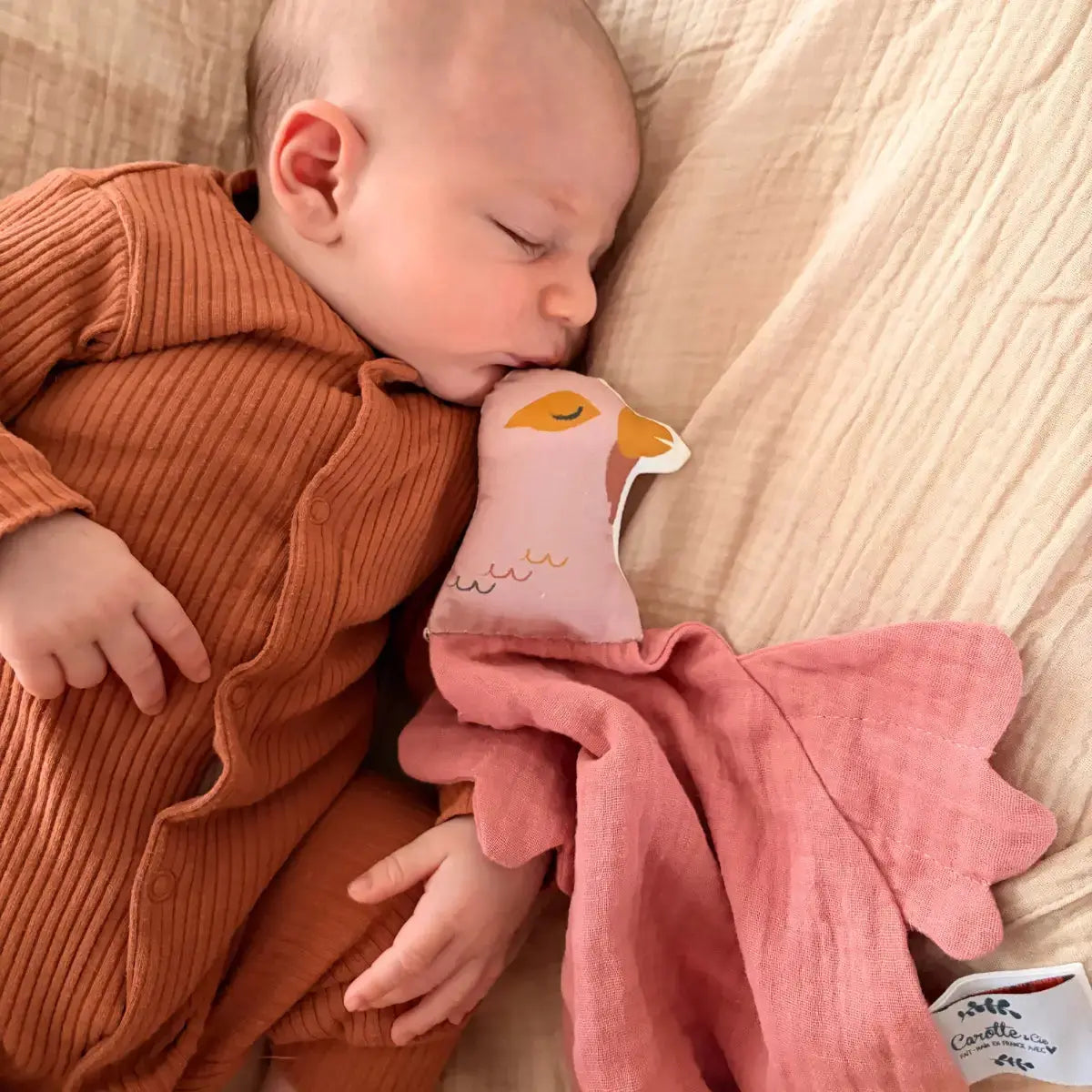 Doudou gaze de coton - oiseau Carotte & cie