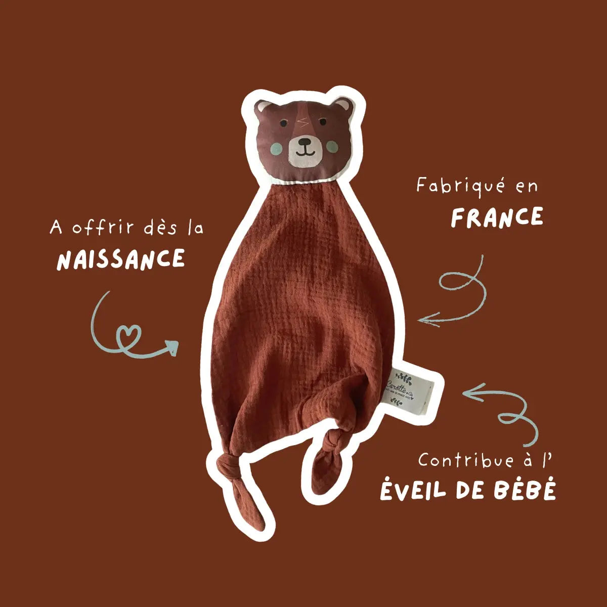 Doudou gaze de coton - ours Carotte & cie
