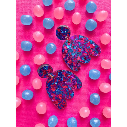 Boucles d'oreilles - Big feuilles bleu/rose Le strict maximum