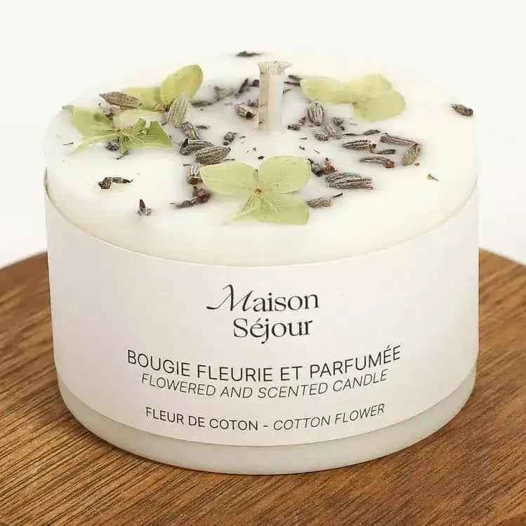 Bougie fleurs séchées coton Maison Séjour - Fleur de coton Maison Séjour