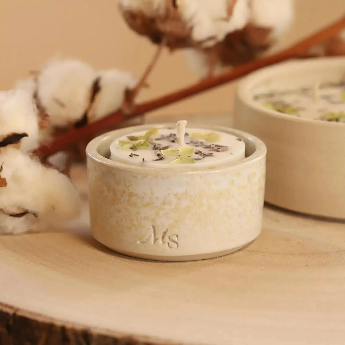 Bougie fleurs séchées coton Maison Séjour - Fleur de coton Maison Séjour