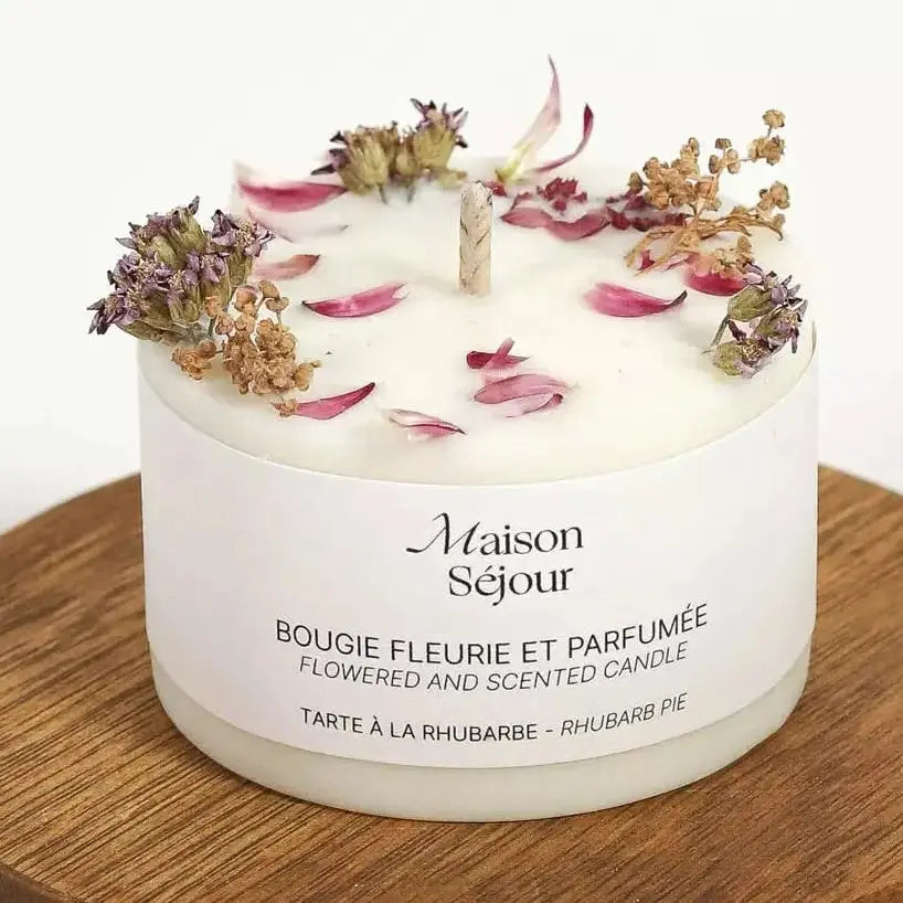 Bougie fleurs séchées Maison Séjour - Tarte à la rhubarbe - BY ARTINE