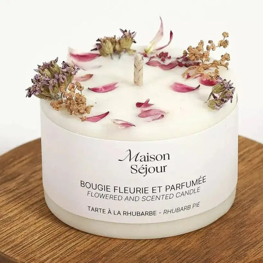 Bougie fleurs séchées Maison Séjour - Tarte à la rhubarbe - BY ARTINE