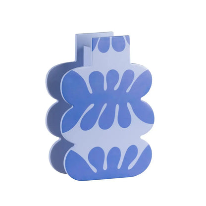Vase en bois - motif floral bleu Milin