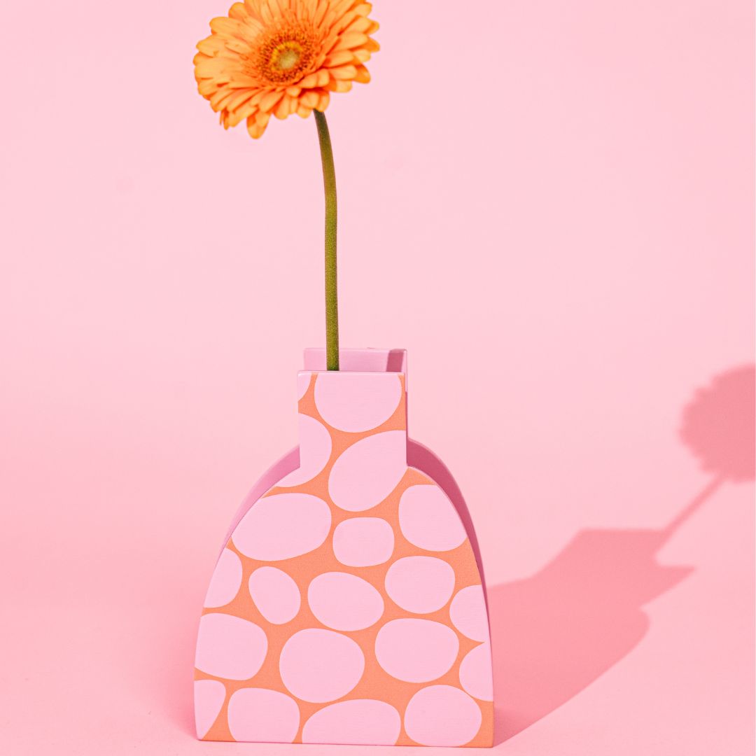 Vase en bois - motif galets rose