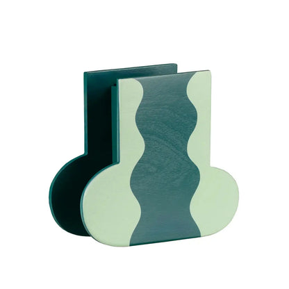 Vase en bois - motif vagues vert Milin