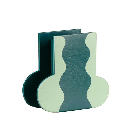 Vase en bois - motif vagues vert