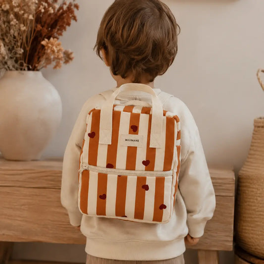 Sac a dos enfant - Rayures caramel coeurs