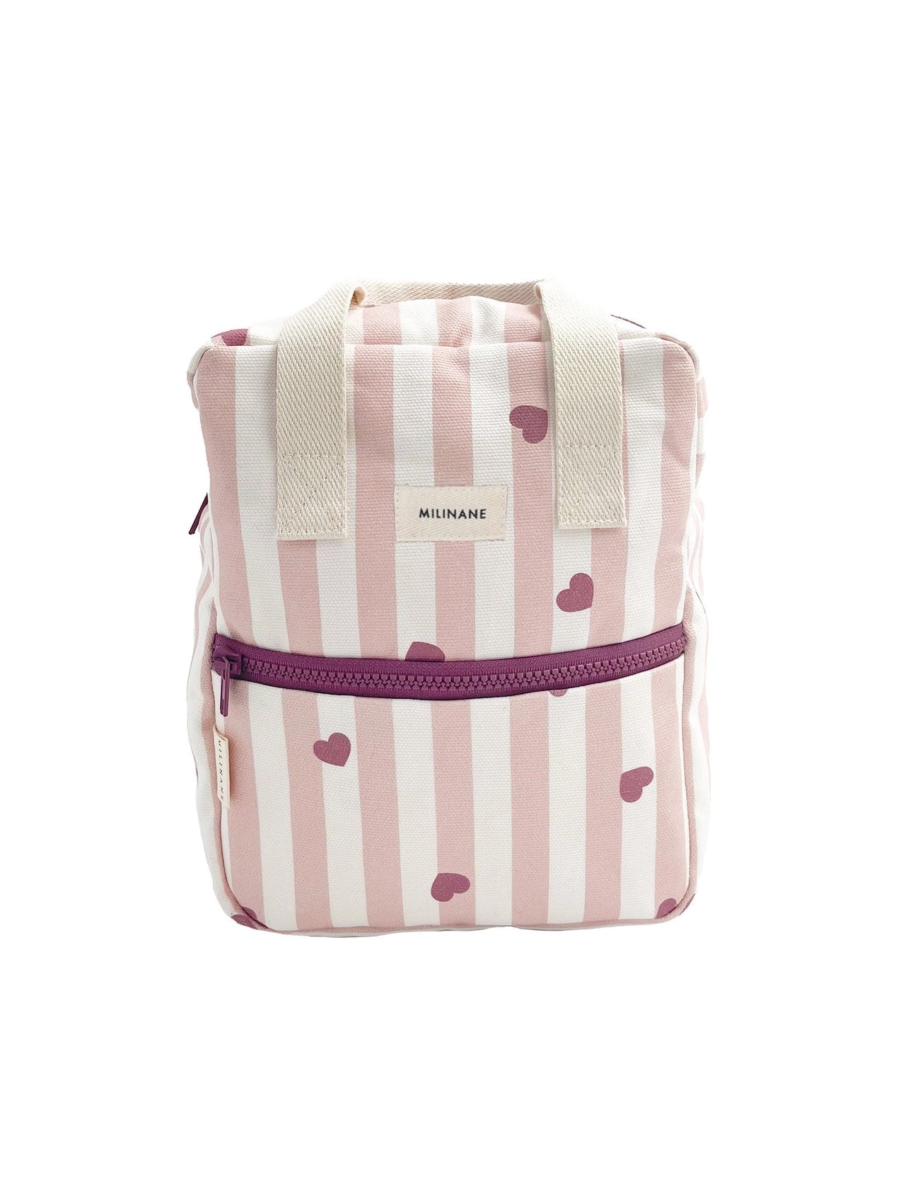 Sac à dos enfant - Rayures roses & coeurs Milinane