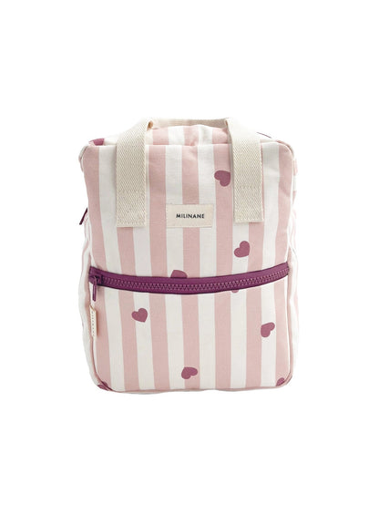 Sac à dos enfant - Rayures roses & coeurs Milinane