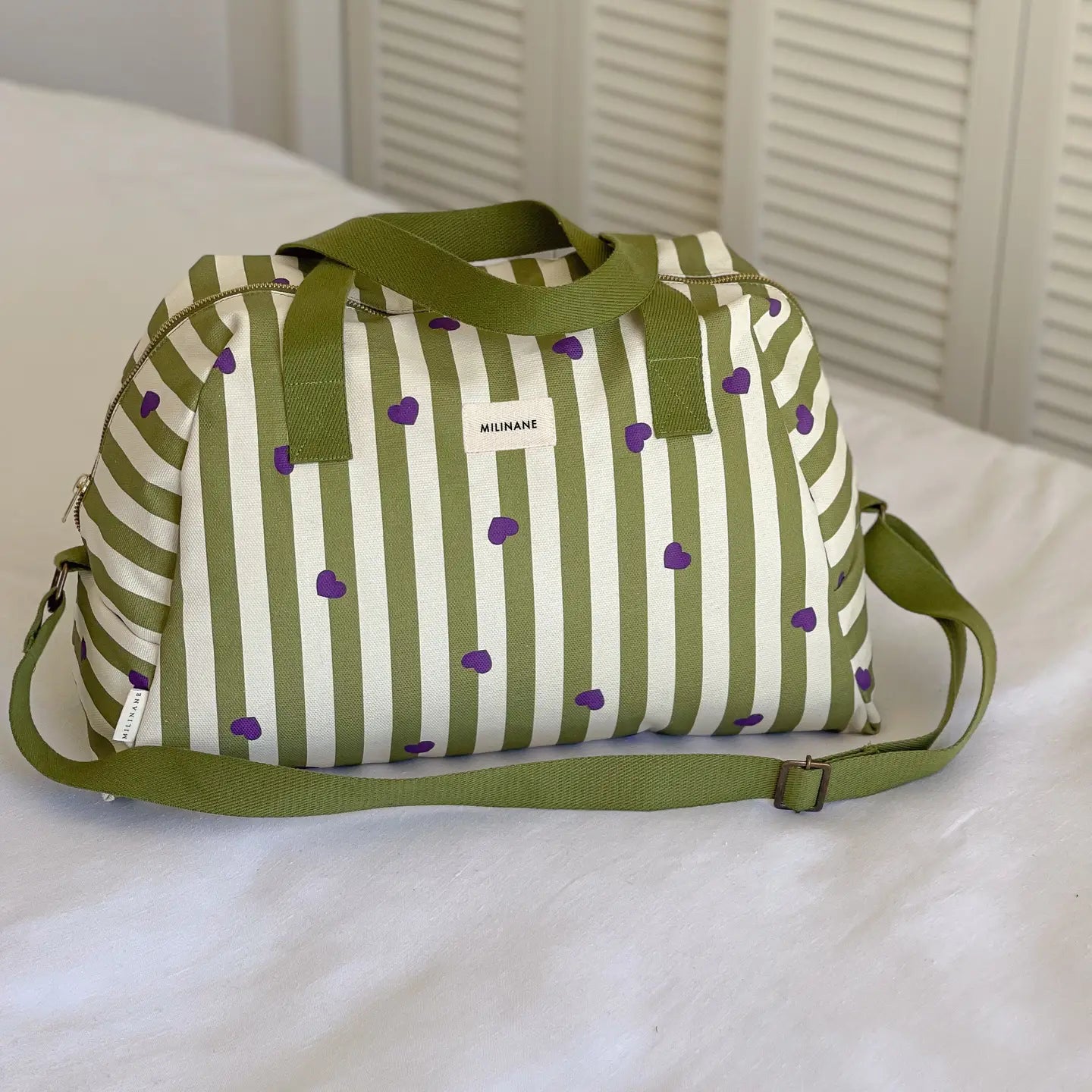 Sac à langer - Rayures vertes & coeurs Milinane