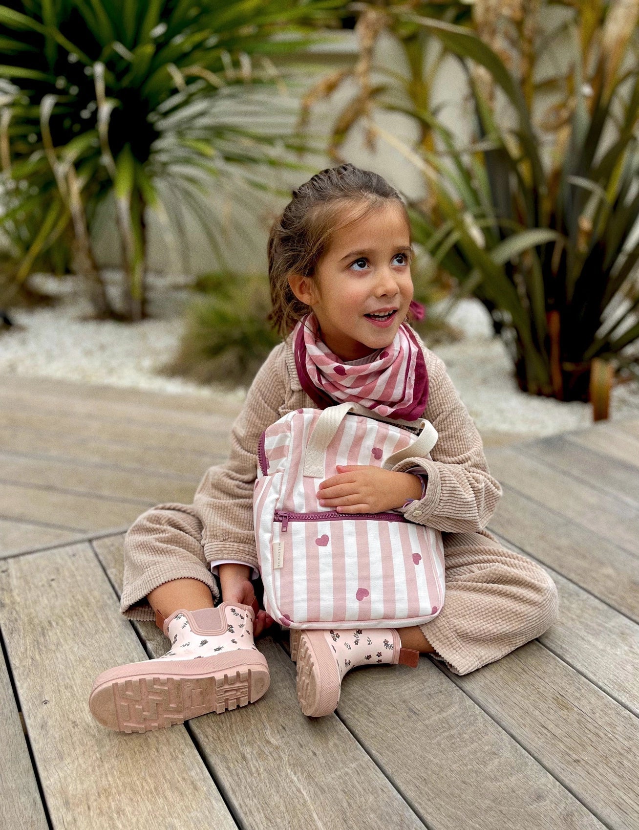 Sac à dos enfant - Rayures roses & coeurs Milinane
