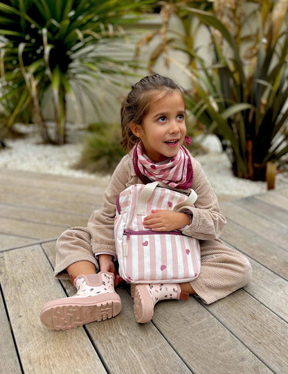 Sac à dos enfant - Rayures roses & coeurs Milinane