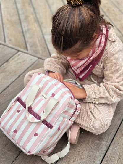 Sac à dos enfant - Rayures roses & coeurs Milinane