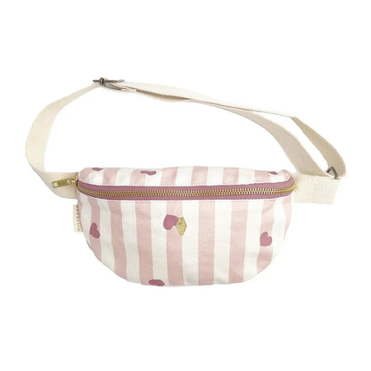 Sac banane enfant - Rayures rose & coeurs Milinane