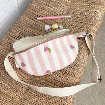 Sac banane enfant - Rayures rose & coeurs Milinane