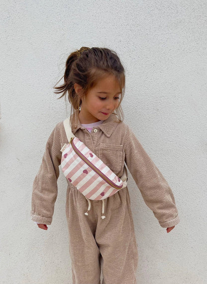 Sac banane enfant - Rayures rose & coeurs Milinane