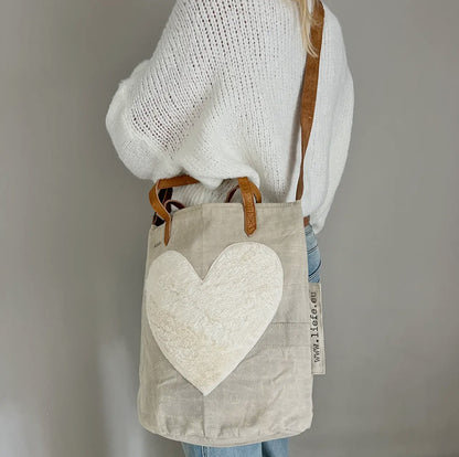 Sac cœur en peluche avec anses