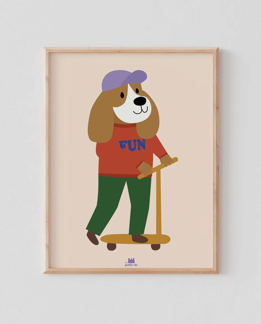 Affiche CHIEN TROTTINETTE